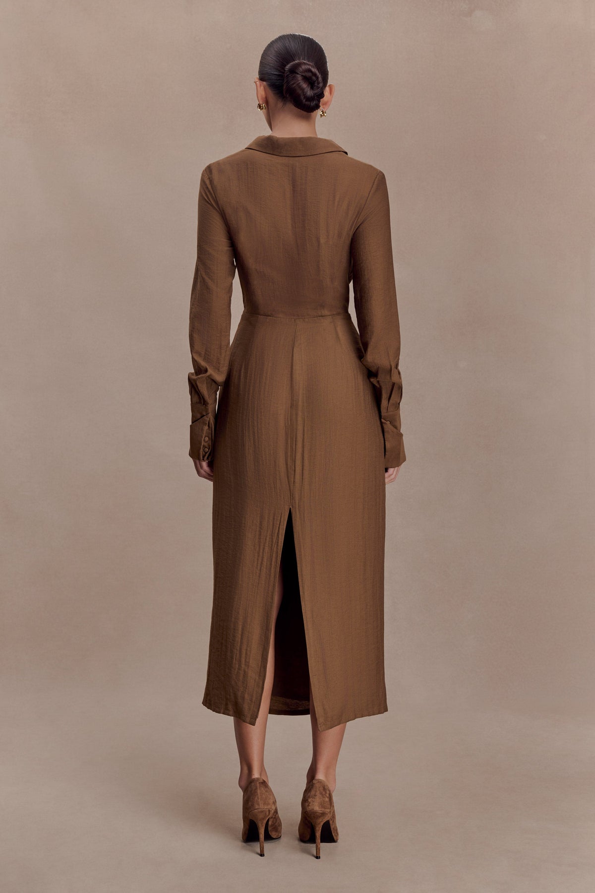 Cut Out Shirt Midi Dress - Dark Chocolate