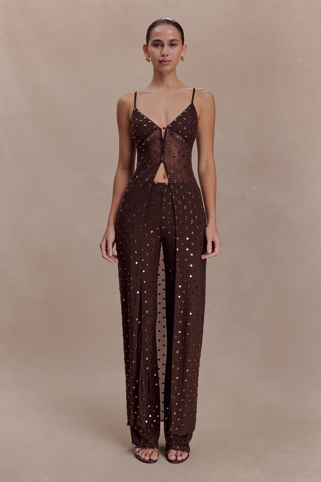 Diamante Straight Leg Pants - Chocolate