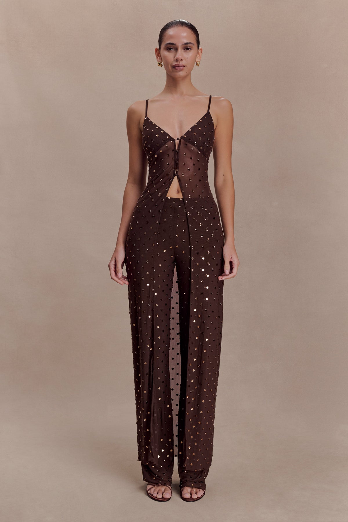 Diamante Straight Leg Pants - Chocolate