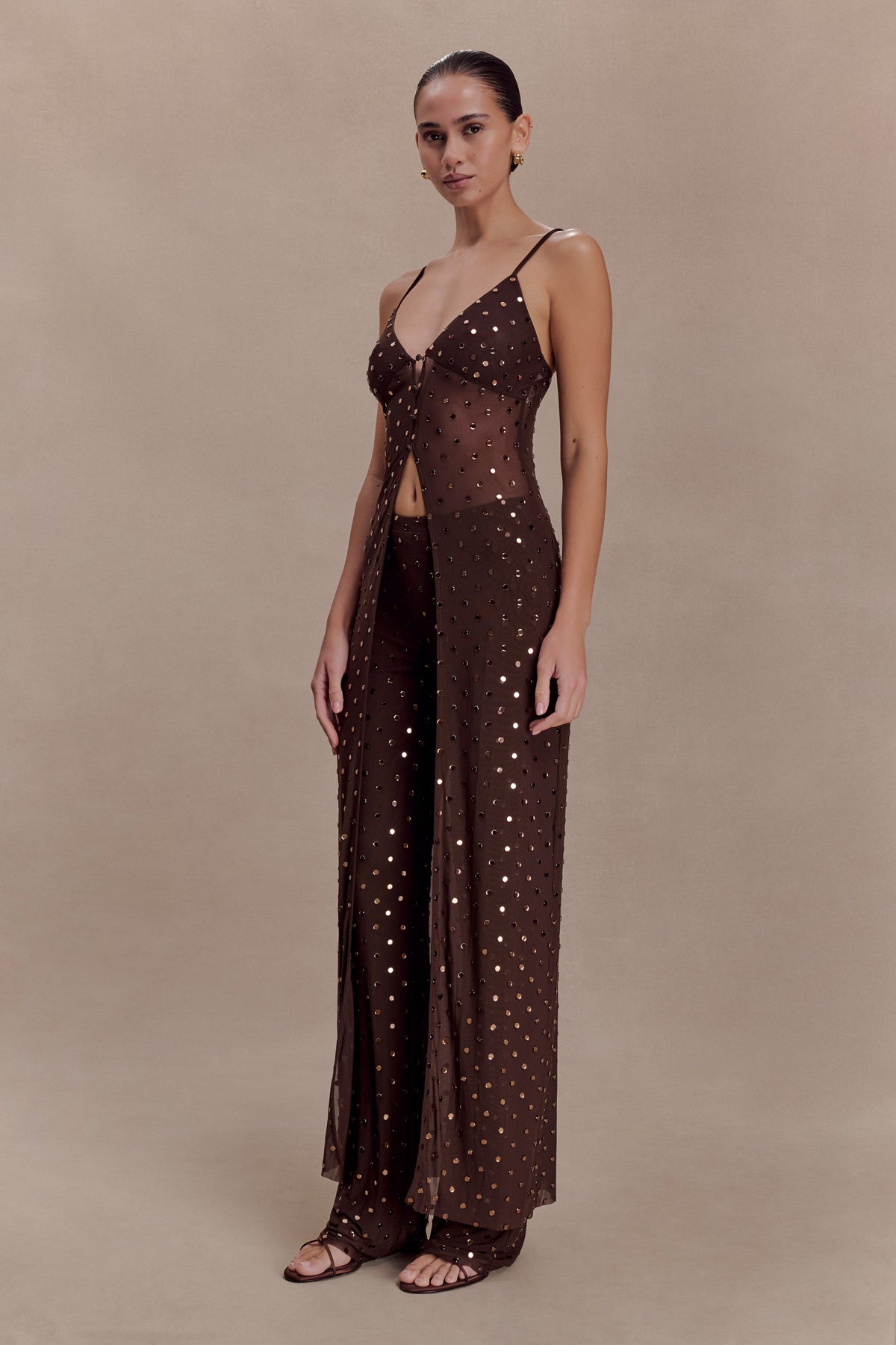 Diamante Straight Leg Pants - Chocolate