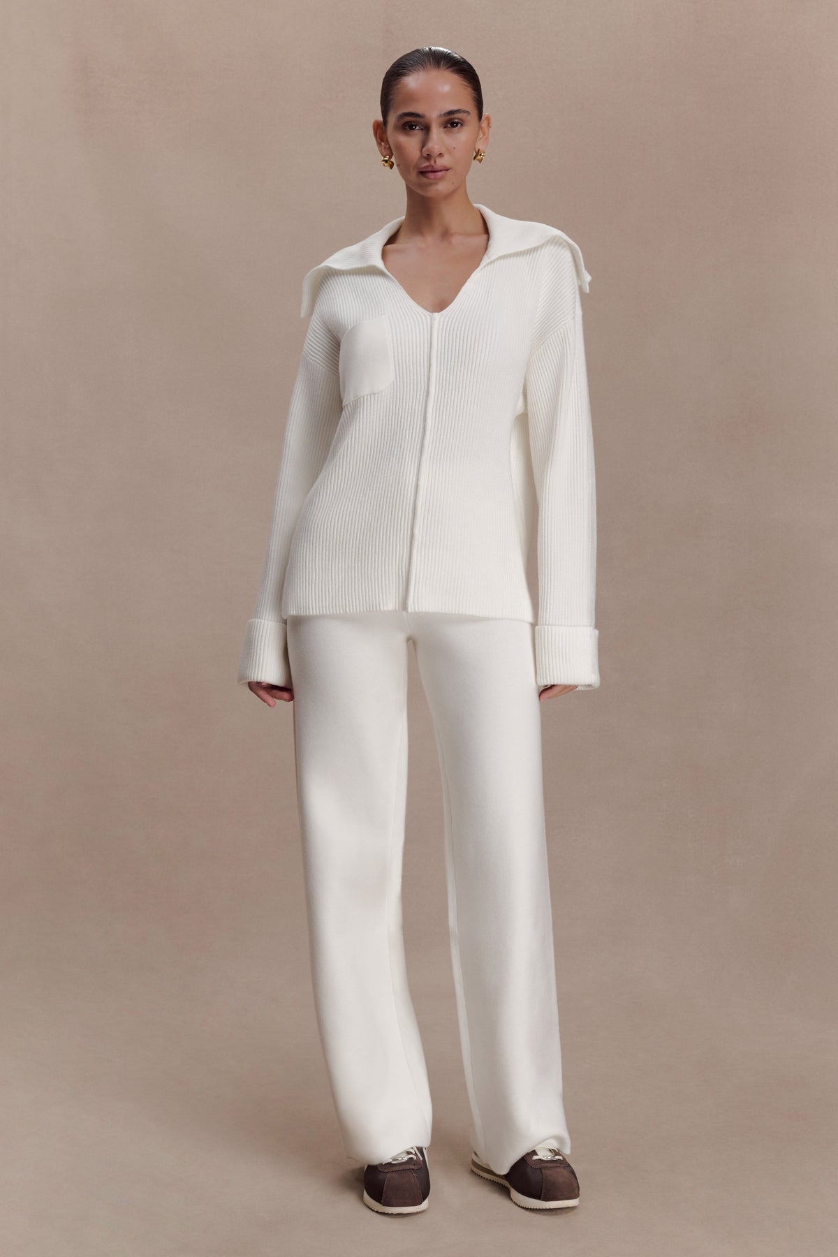 Straight Leg Knit Pants - Off White