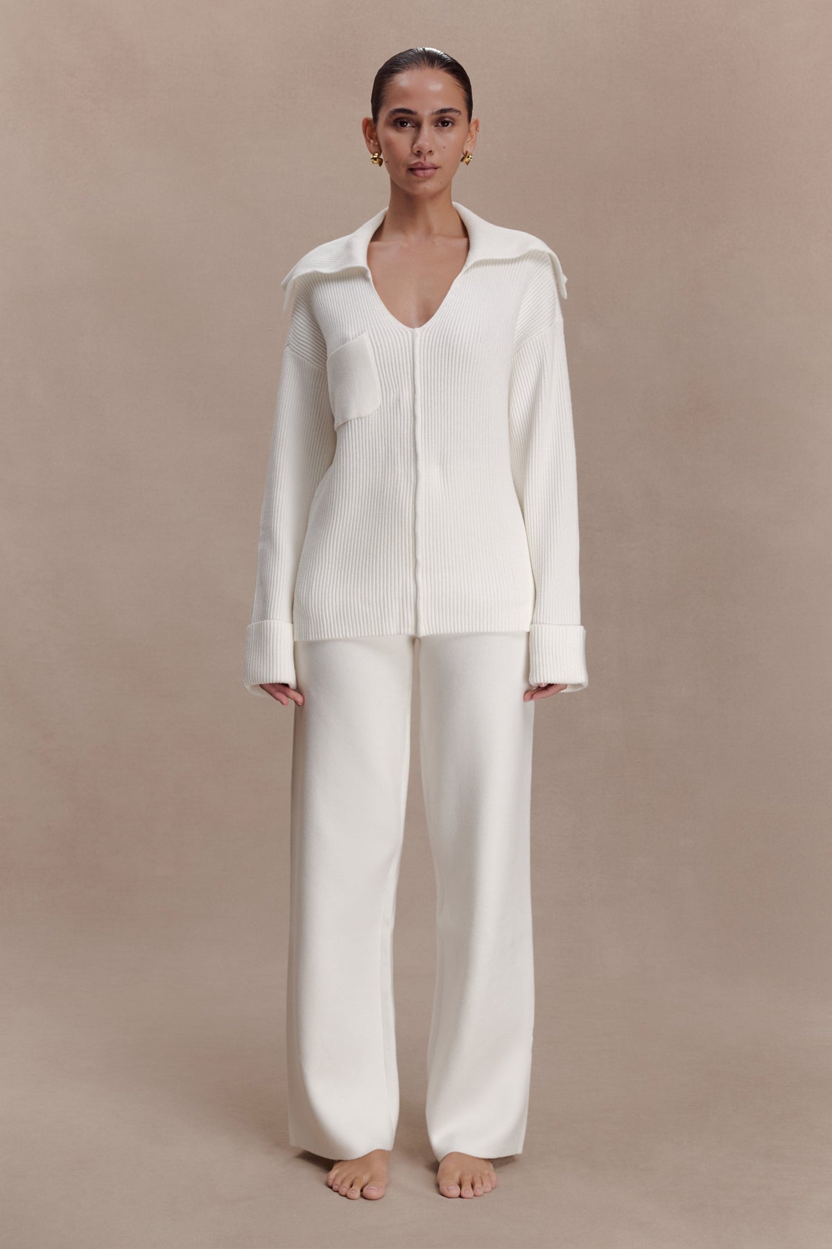 V Neck Knit Jumper - Off White