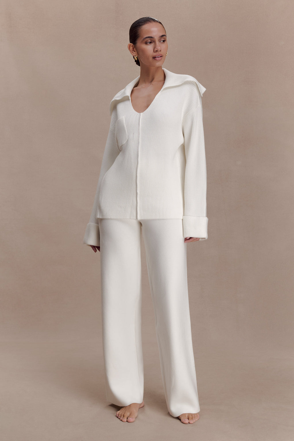 V Neck Knit Jumper - Off White
