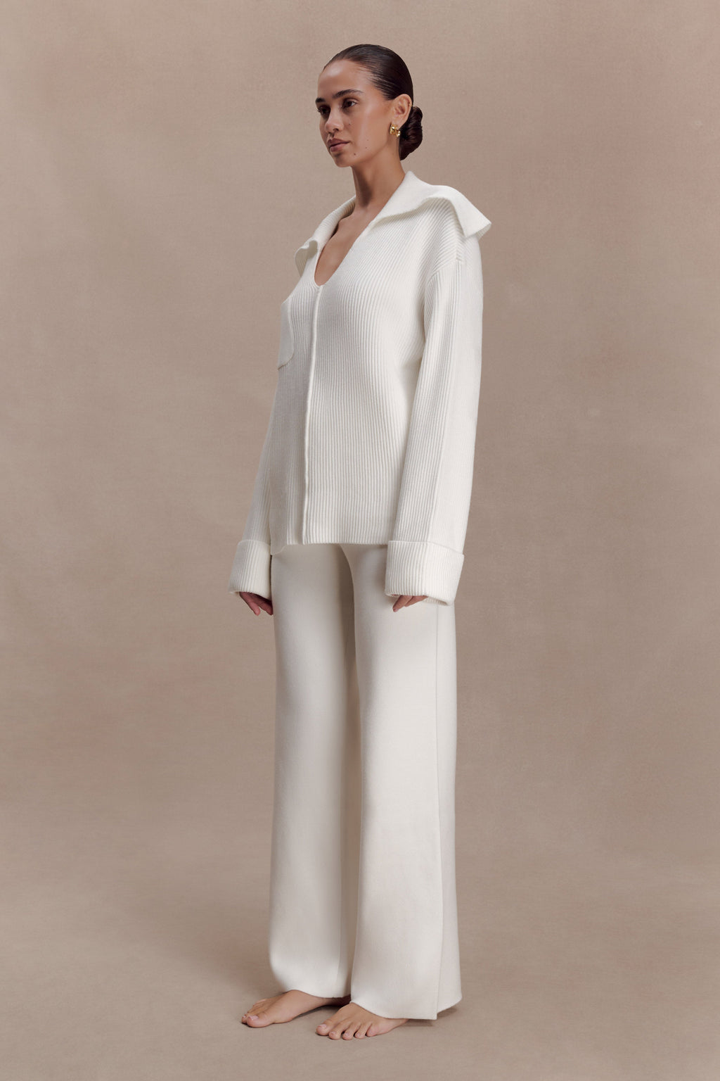 V Neck Knit Jumper - Off White