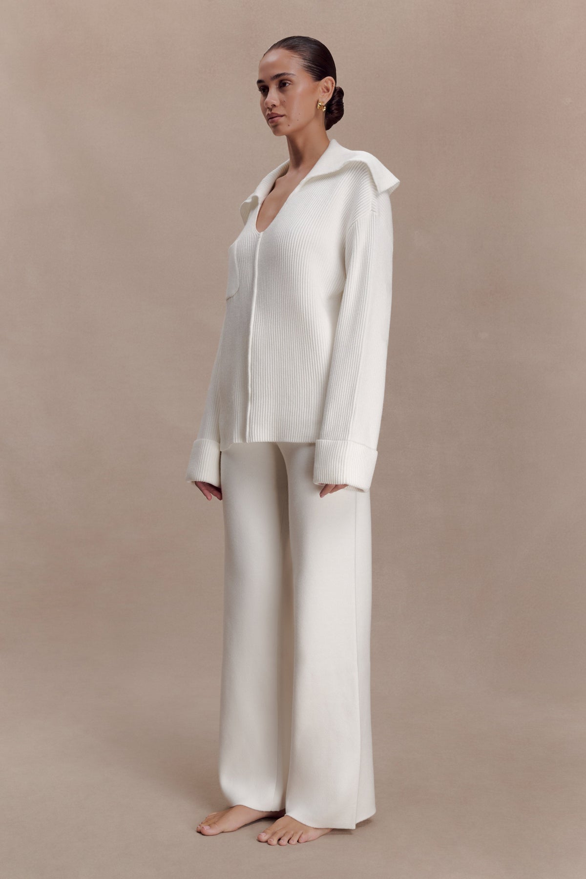 V Neck Knit Jumper - Off White