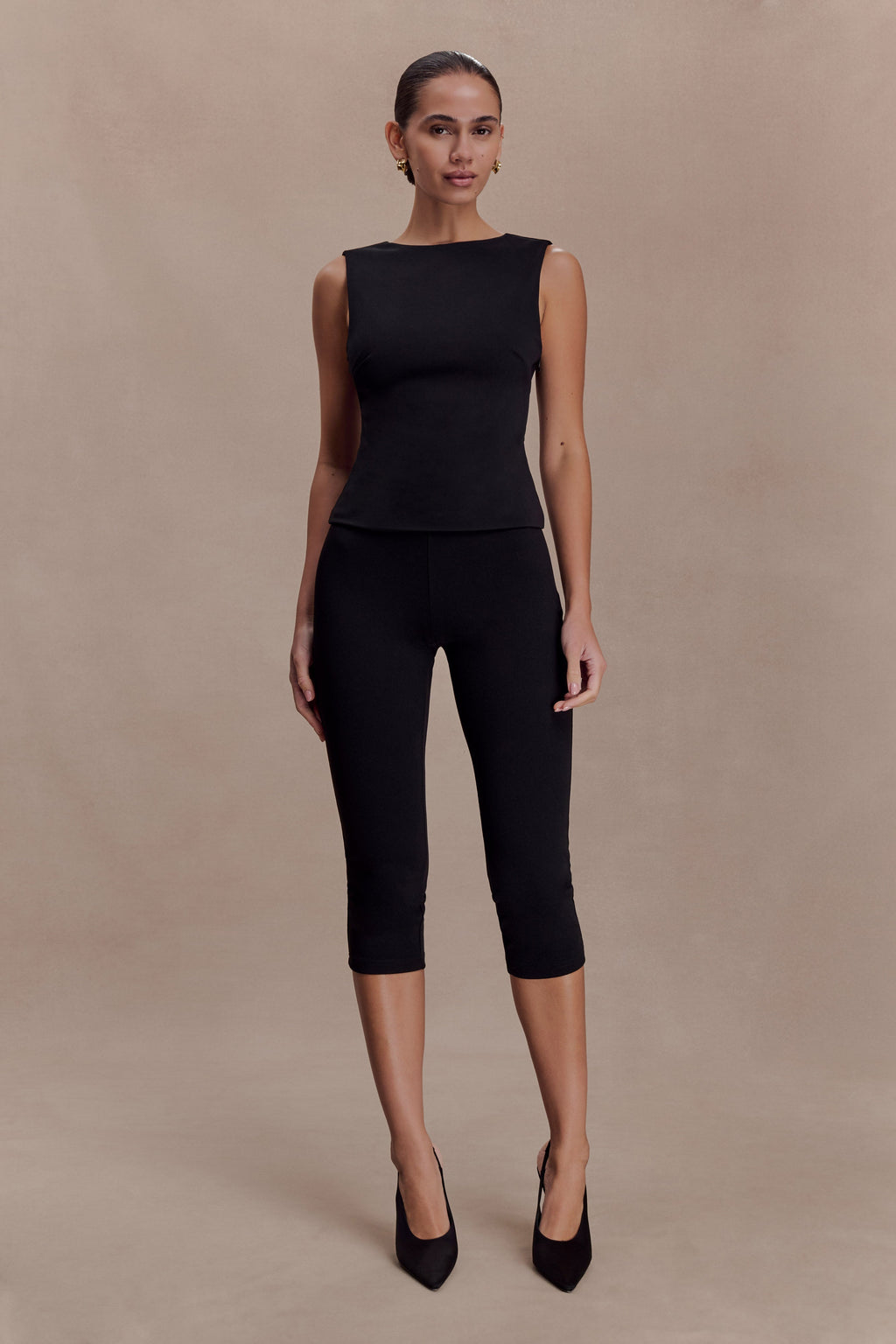 Open Back Scuba Crepe Top - Black