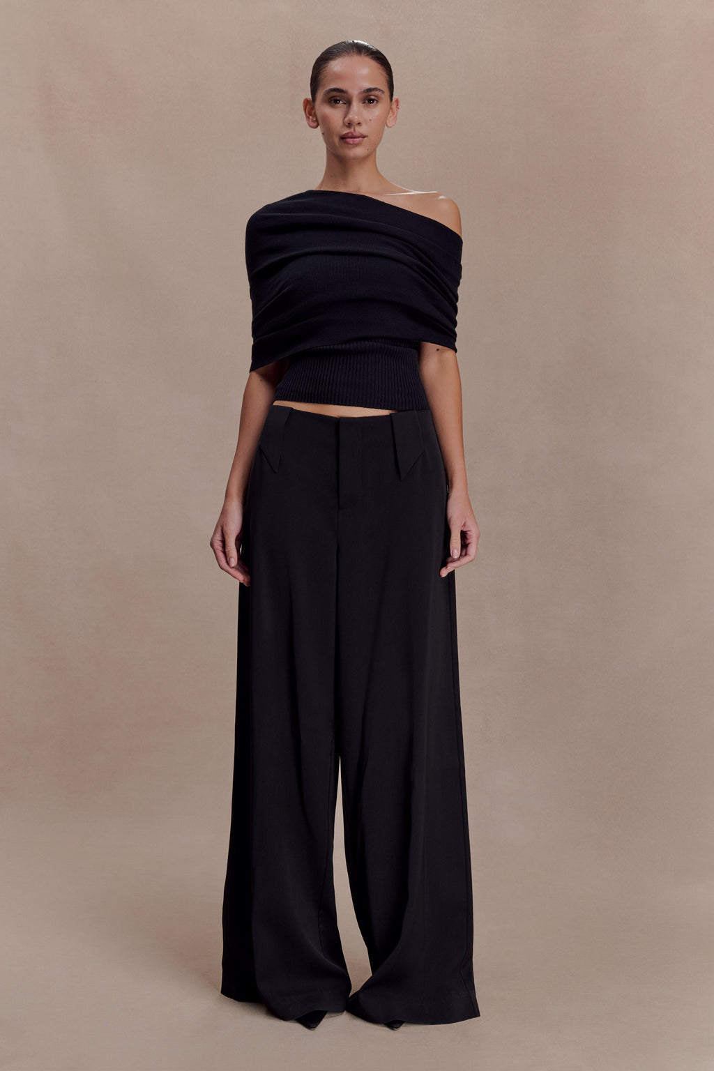 Asymmetrical Cashmere Blend Knit Top - Black
