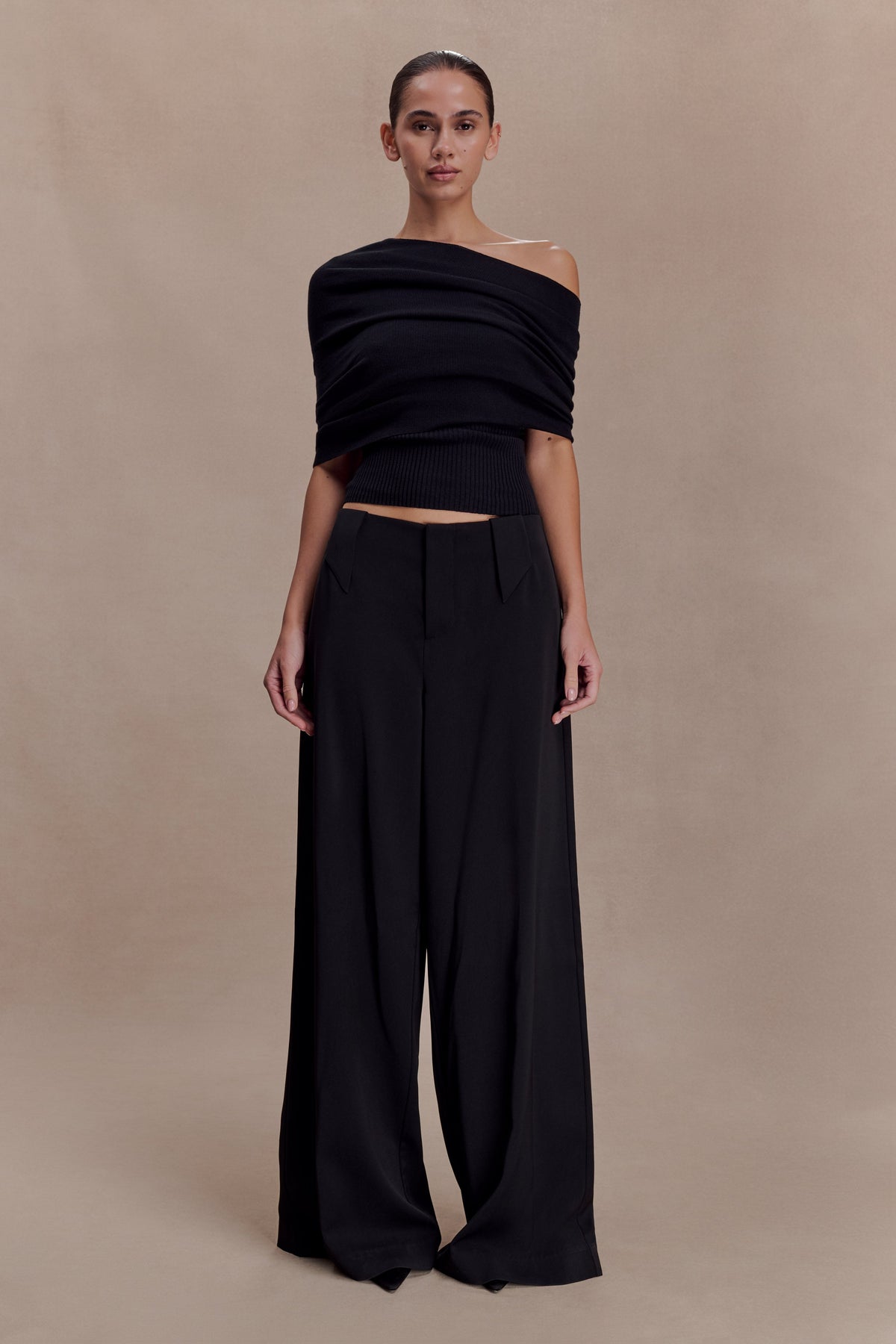 Asymmetrical Cashmere Blend Knit Top - Black