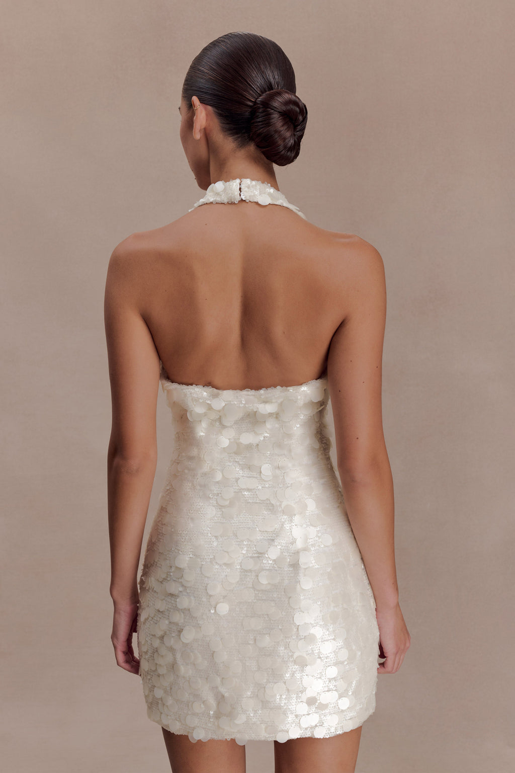 Sequin Halter Mini Dress - Ivory