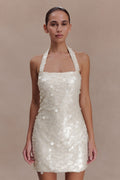 Sequin Halter Mini Dress - Ivory