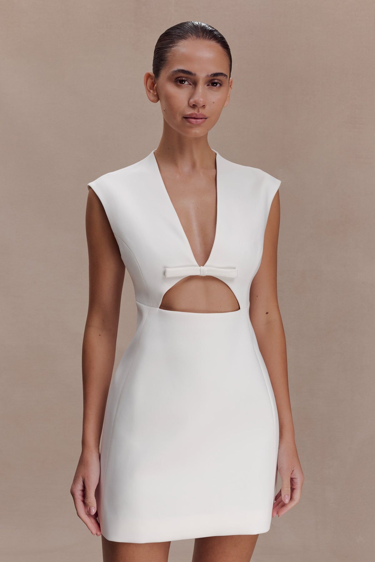 Cut Out Suiting Mini Dress - Ivory