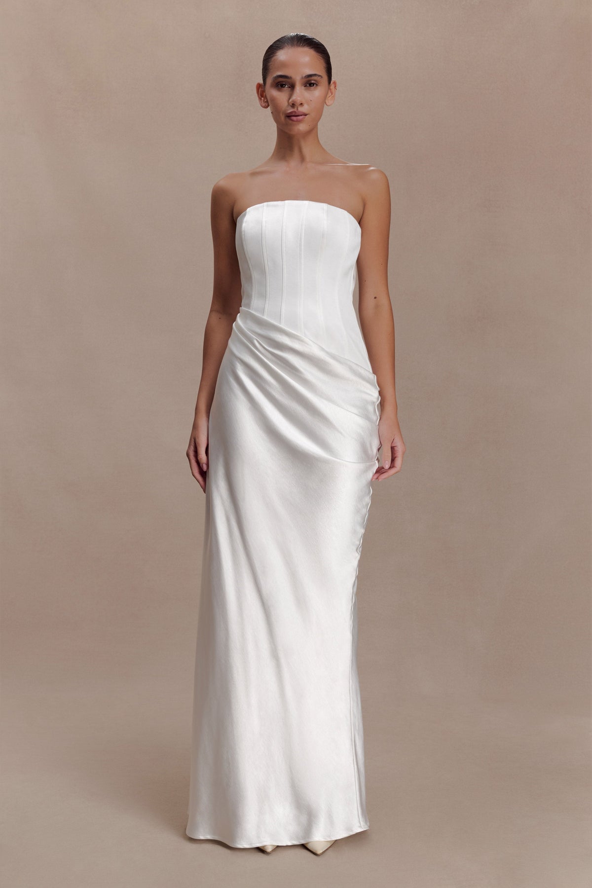 Strapless Draped Waist Maxi Dress - Ivory