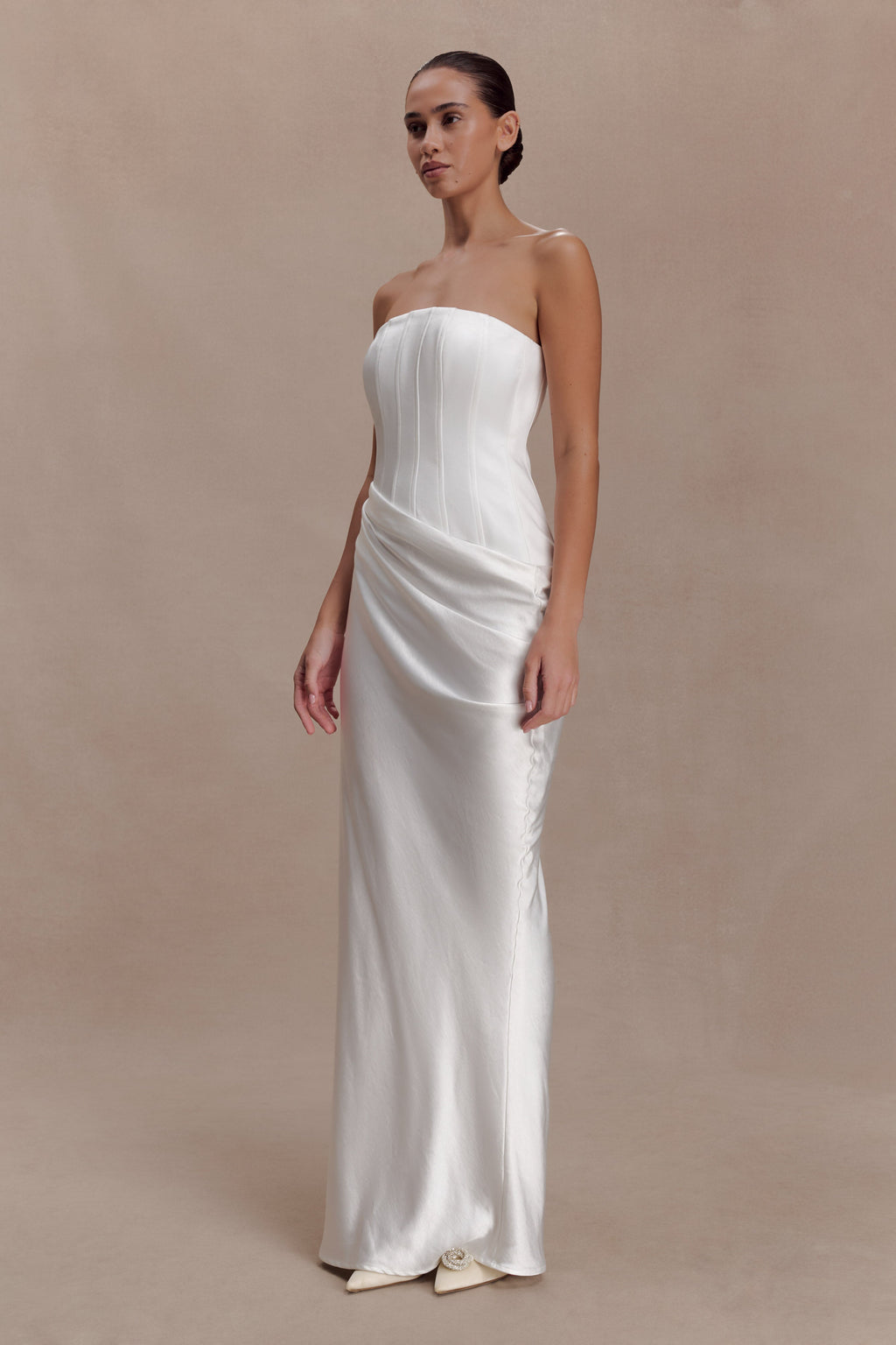 Strapless Draped Waist Maxi Dress - Ivory