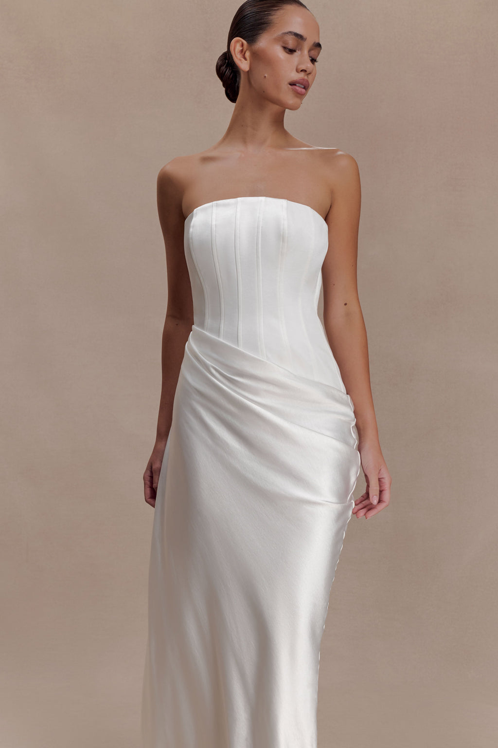 Strapless Draped Waist Maxi Dress - Ivory