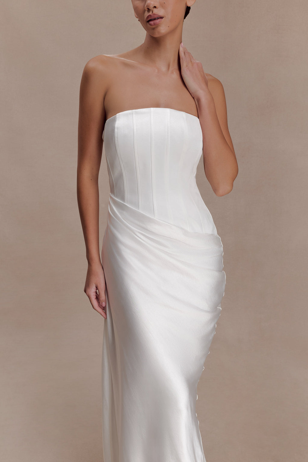 Strapless Draped Waist Maxi Dress - Ivory