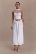 Draped Linen Midi Skirt - White
