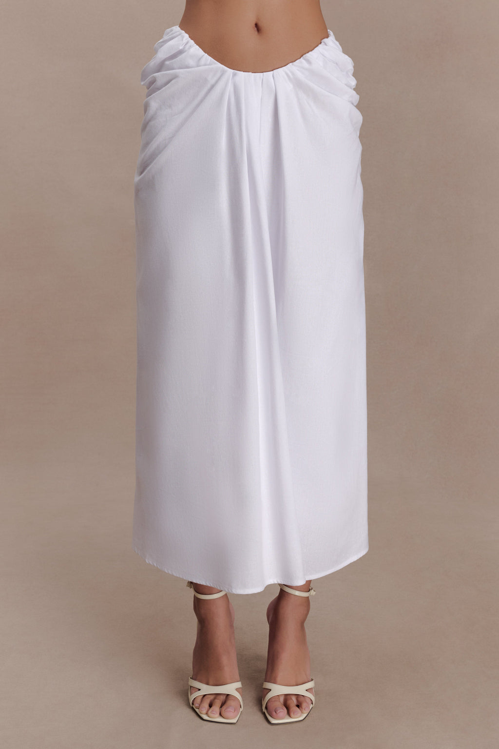 Draped Linen Midi Skirt - White