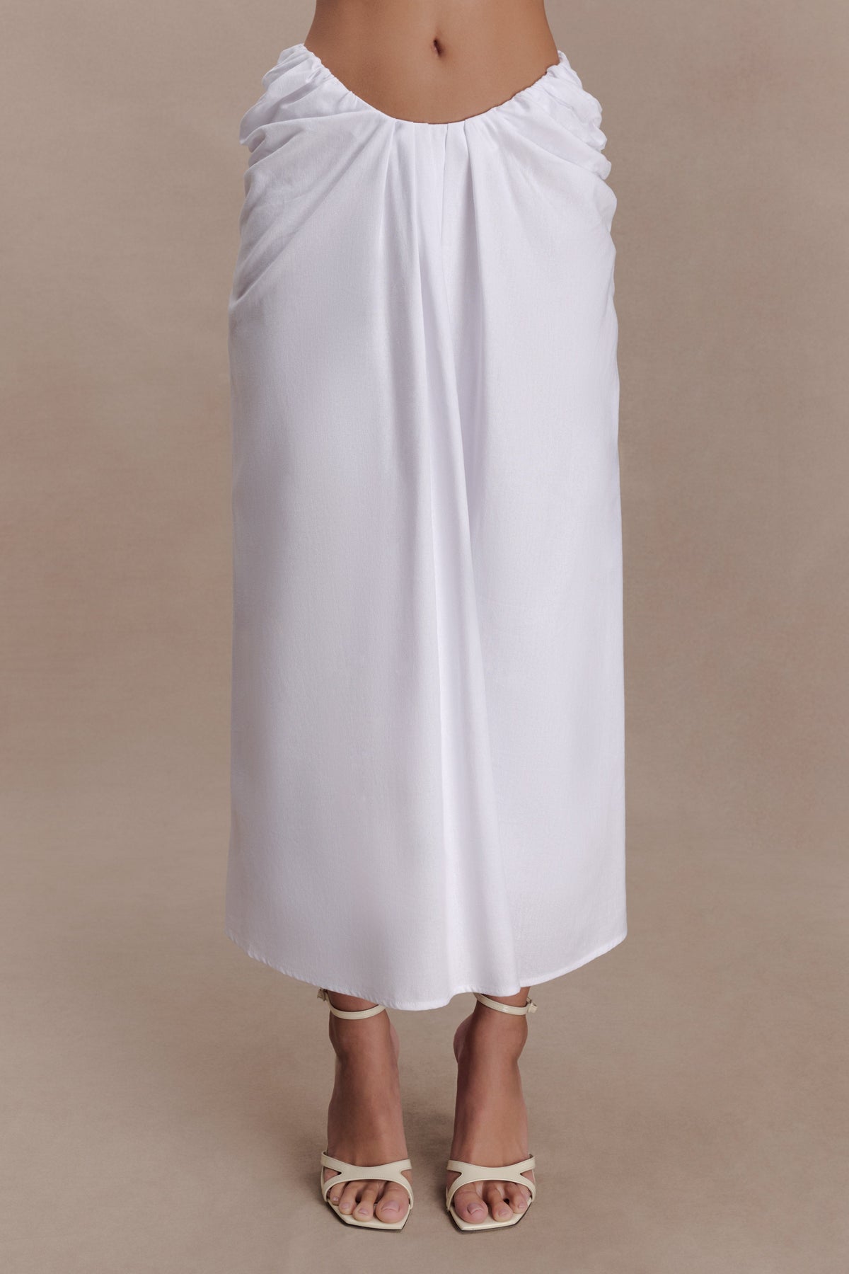 Draped Linen Midi Skirt - White
