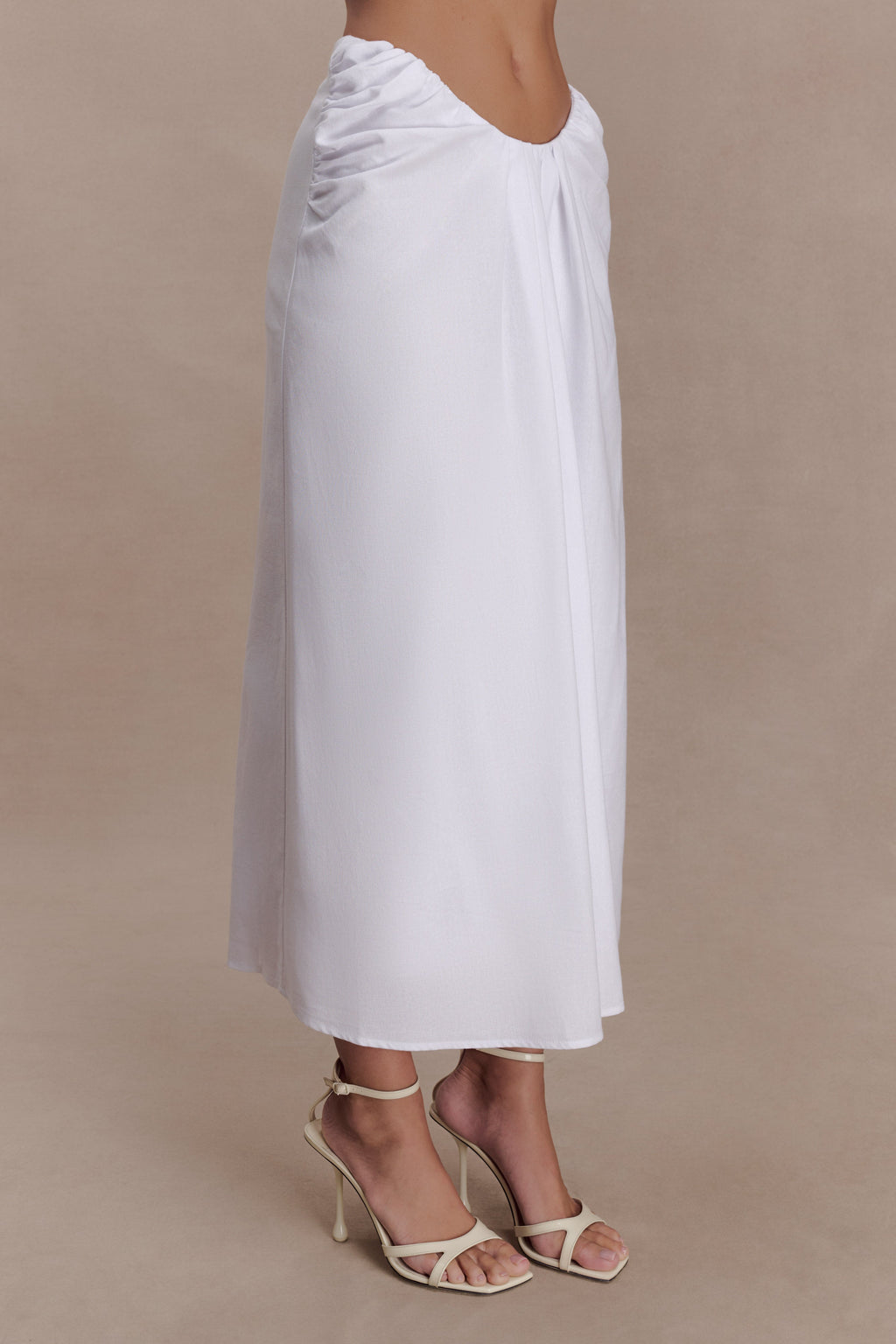 Draped Linen Midi Skirt - White