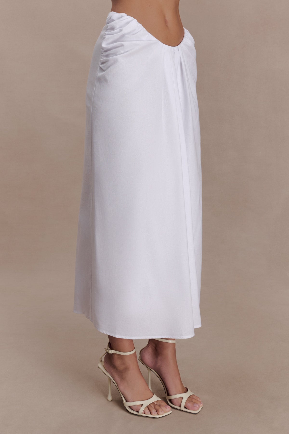 Draped Linen Midi Skirt - White