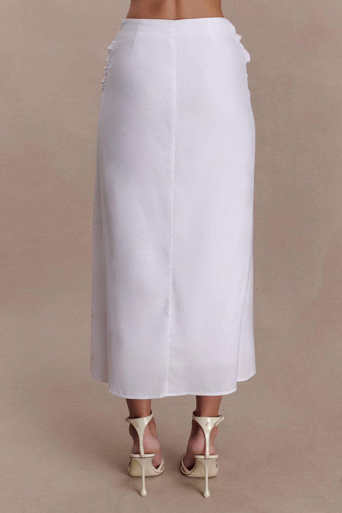 Draped Linen Midi Skirt - White