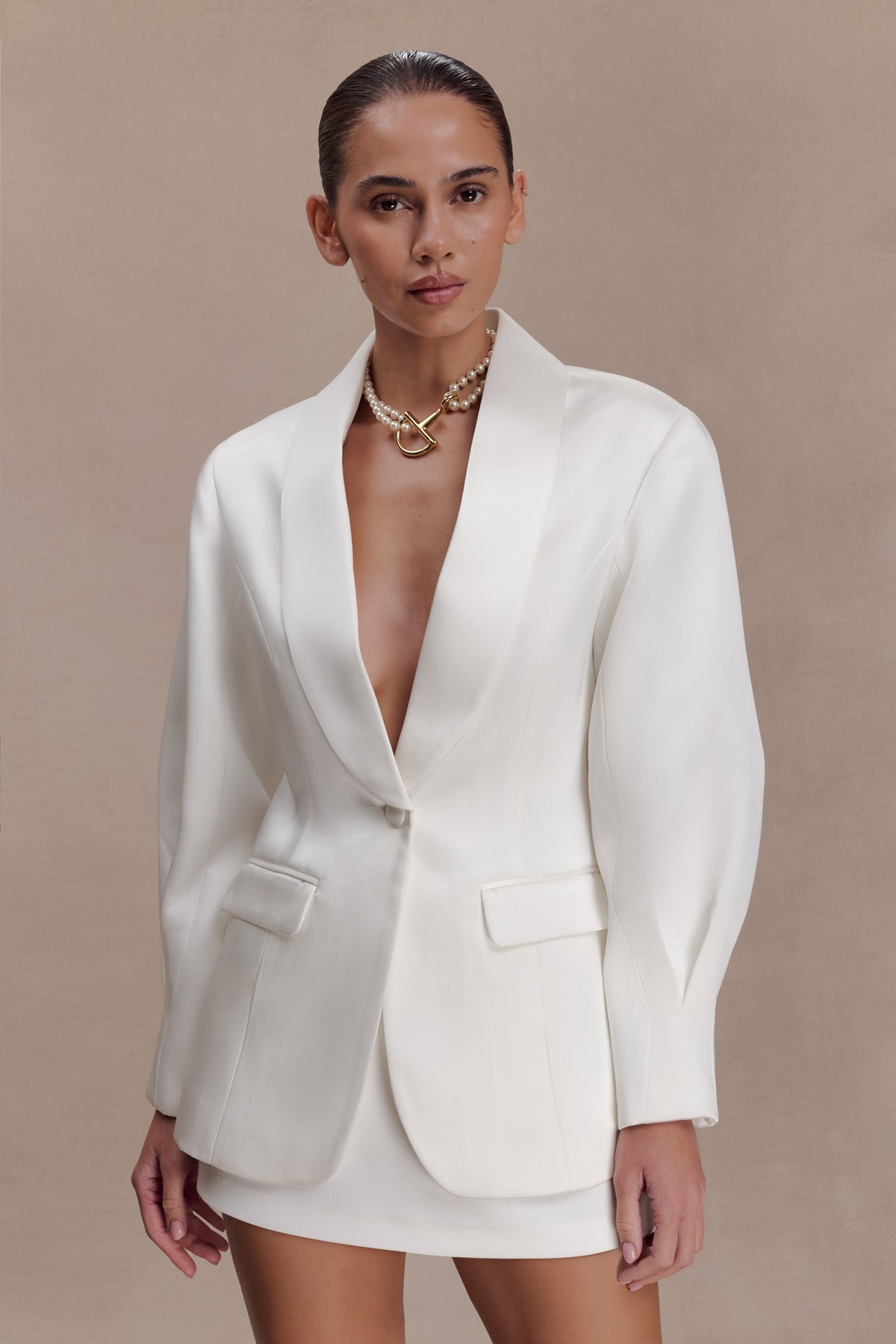 Oversized Satin Blazer - Ivory