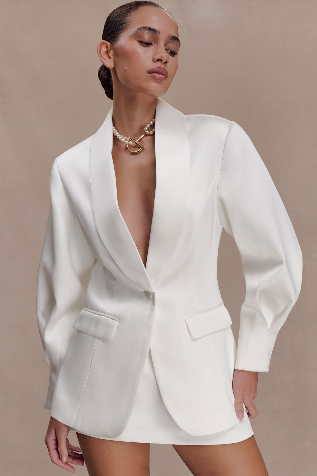 Oversized Satin Blazer - Ivory