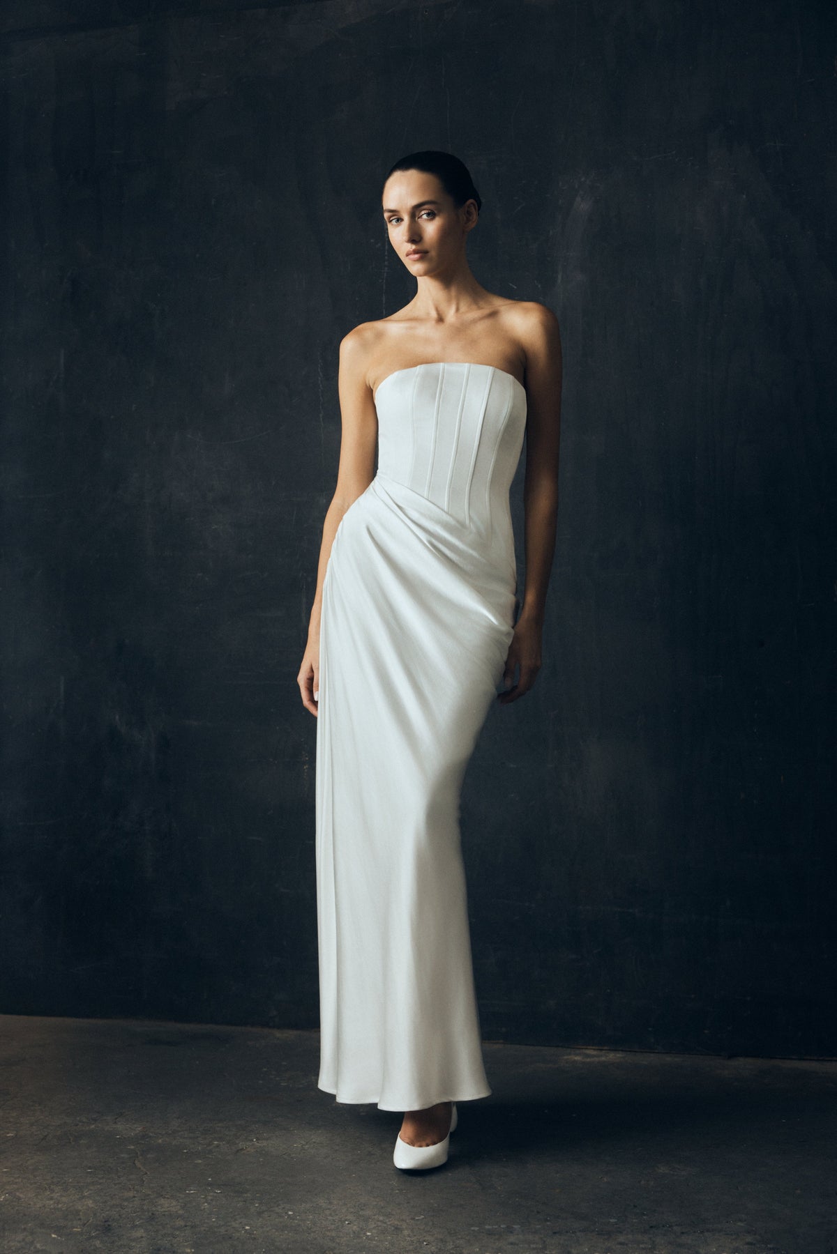 Strapless Draped Waist Maxi Dress - Ivory