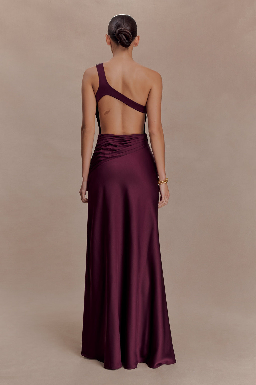 Asymmetrical Satin Maxi Dress - Plum