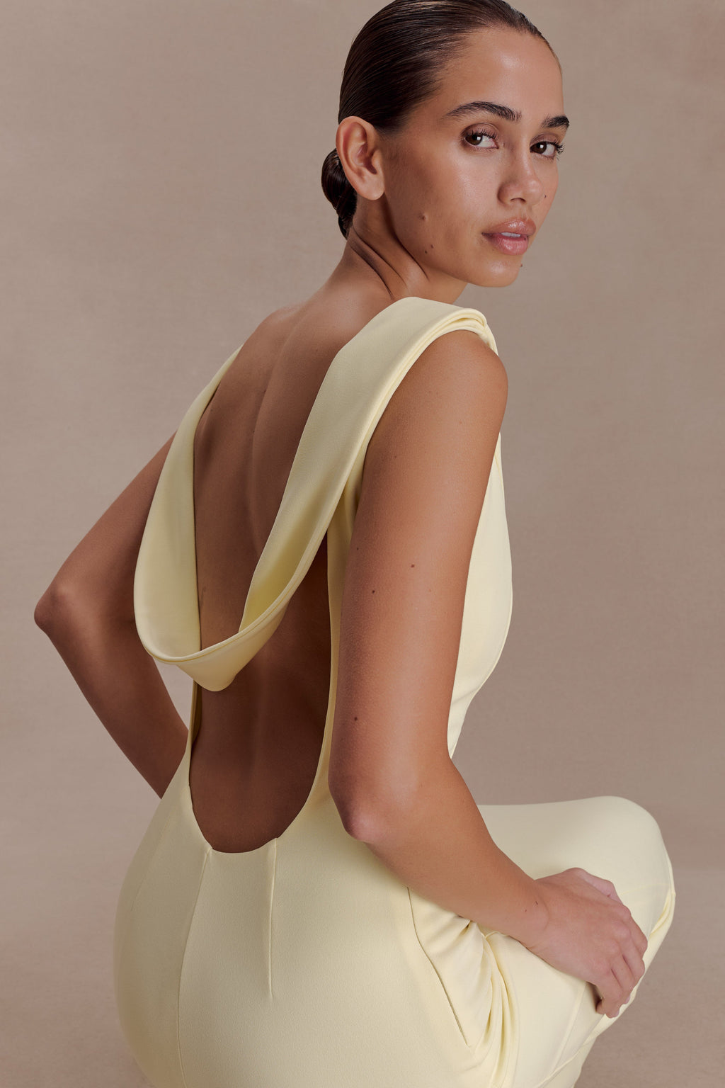 Crepe Draped Maxi Dress - Lemon
