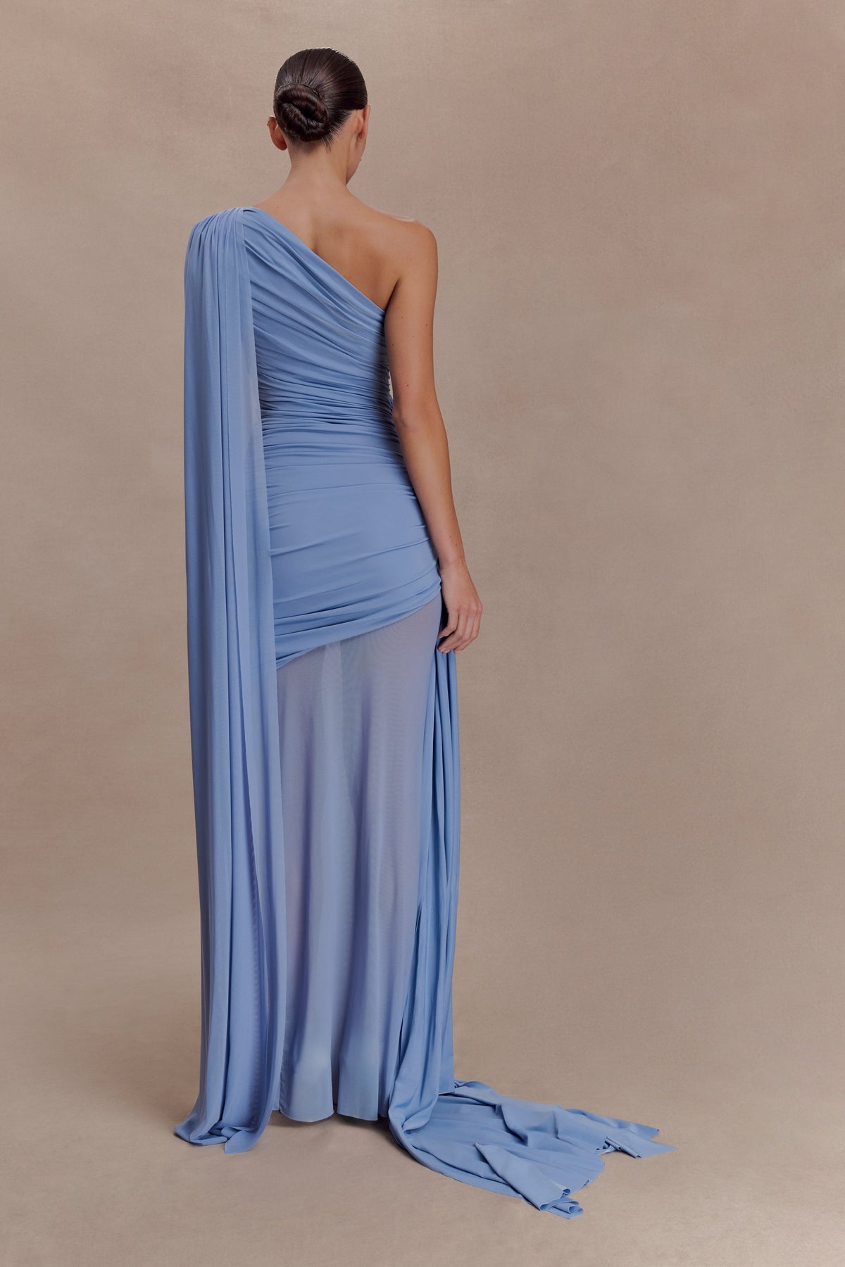 Slinky One Shoulder Maxi Dress - Cornflower Blue