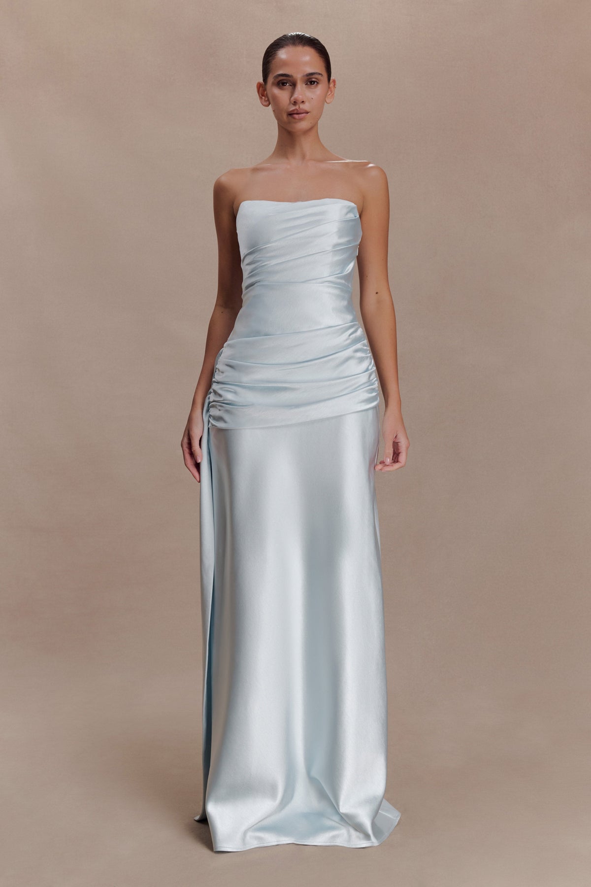 Strapless Maxi Dress With Waist Tie - Ice Blue