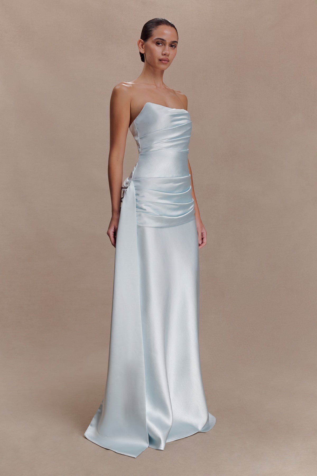 Strapless Maxi Dress With Waist Tie - Ice Blue