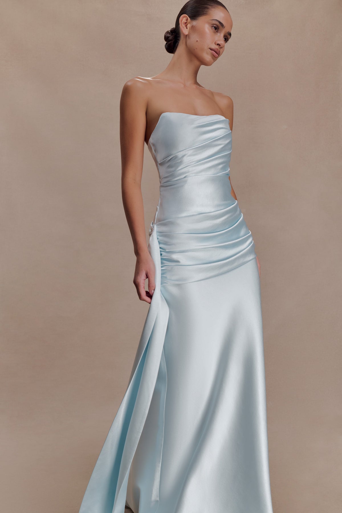 Strapless Maxi Dress With Waist Tie - Ice Blue