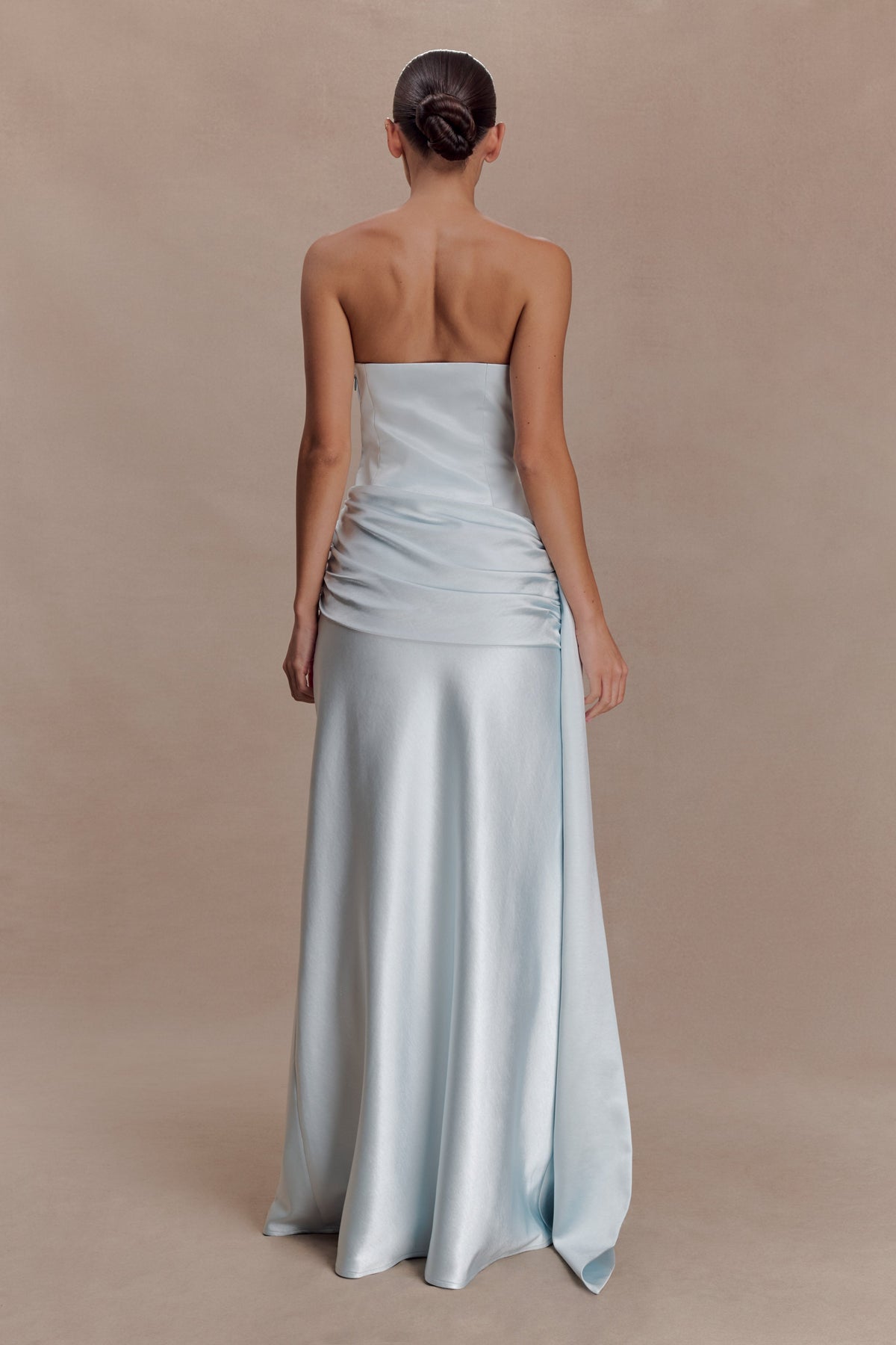 Strapless Maxi Dress With Waist Tie - Ice Blue