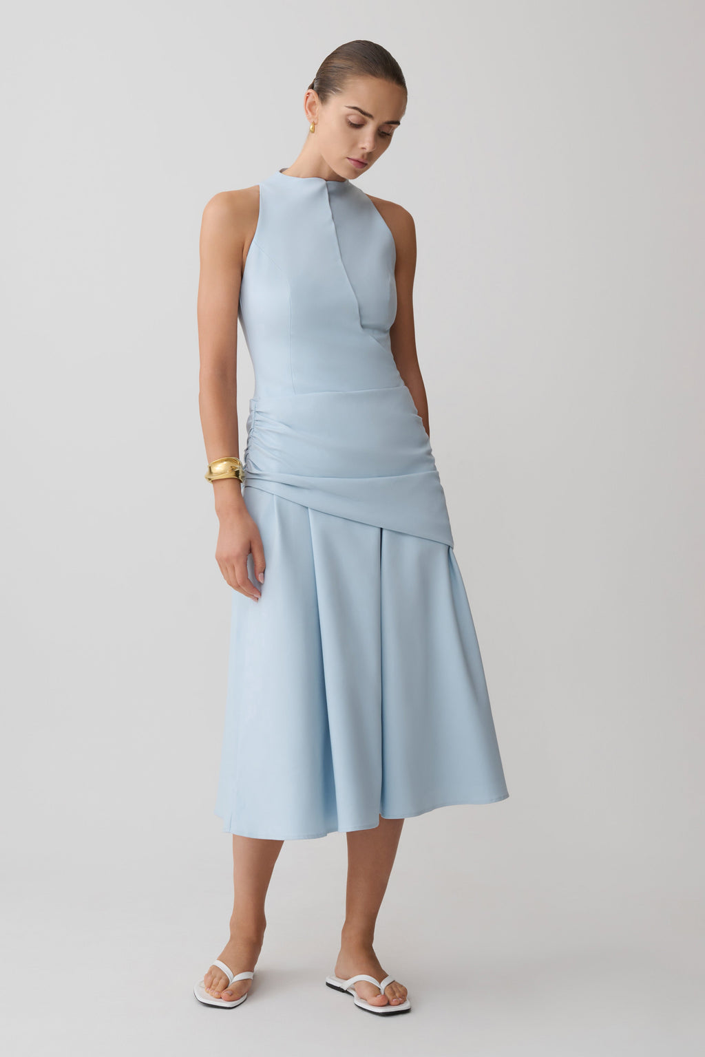 Wrapped Waist Midi Dress - Sky Blue