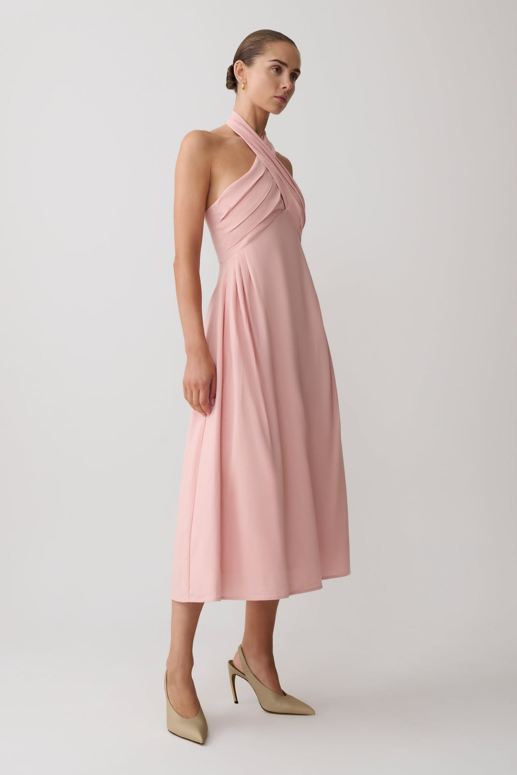 Linen Halter Midi Dress - Pink