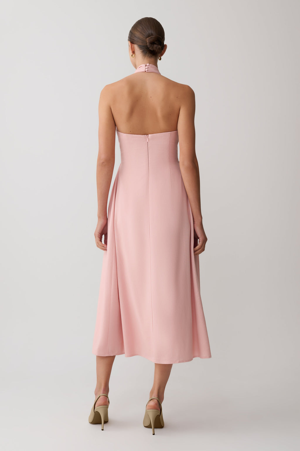 Linen Halter Midi Dress - Pink