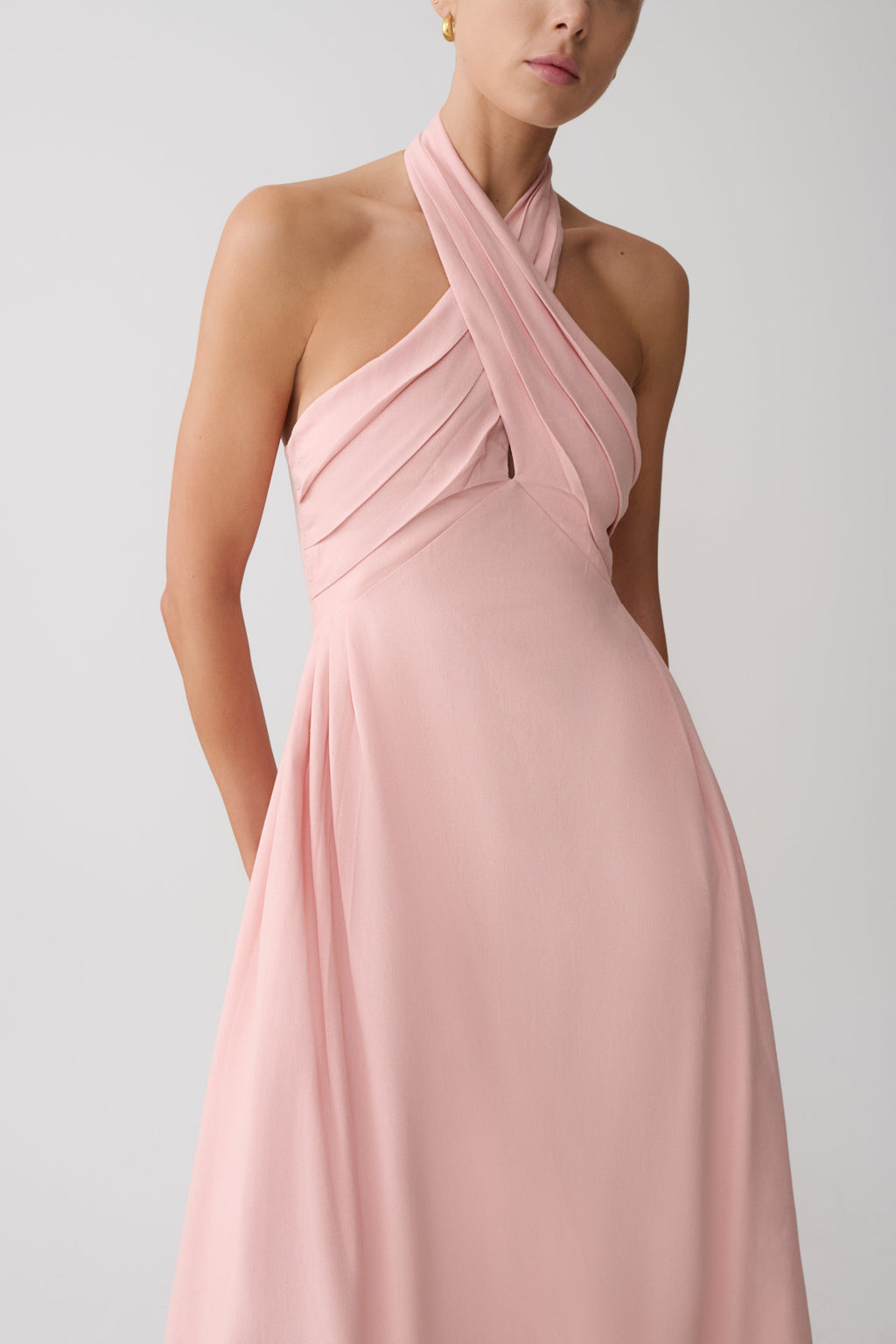 Linen Halter Midi Dress - Pink