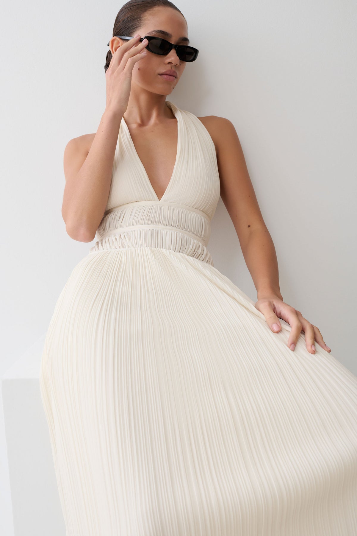 Cowl Halter Midi Dress - Ivory