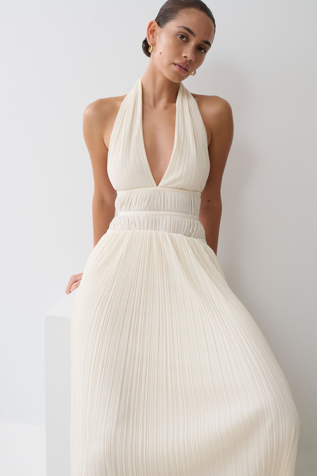 Cowl Halter Midi Dress - Ivory