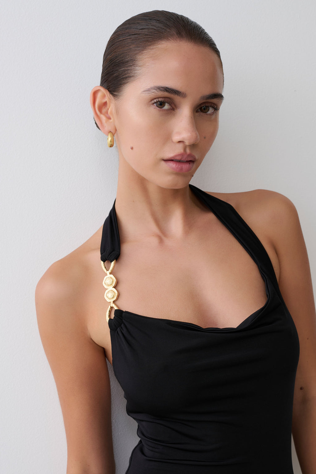 Slinky Halter Maxi Dress - Black