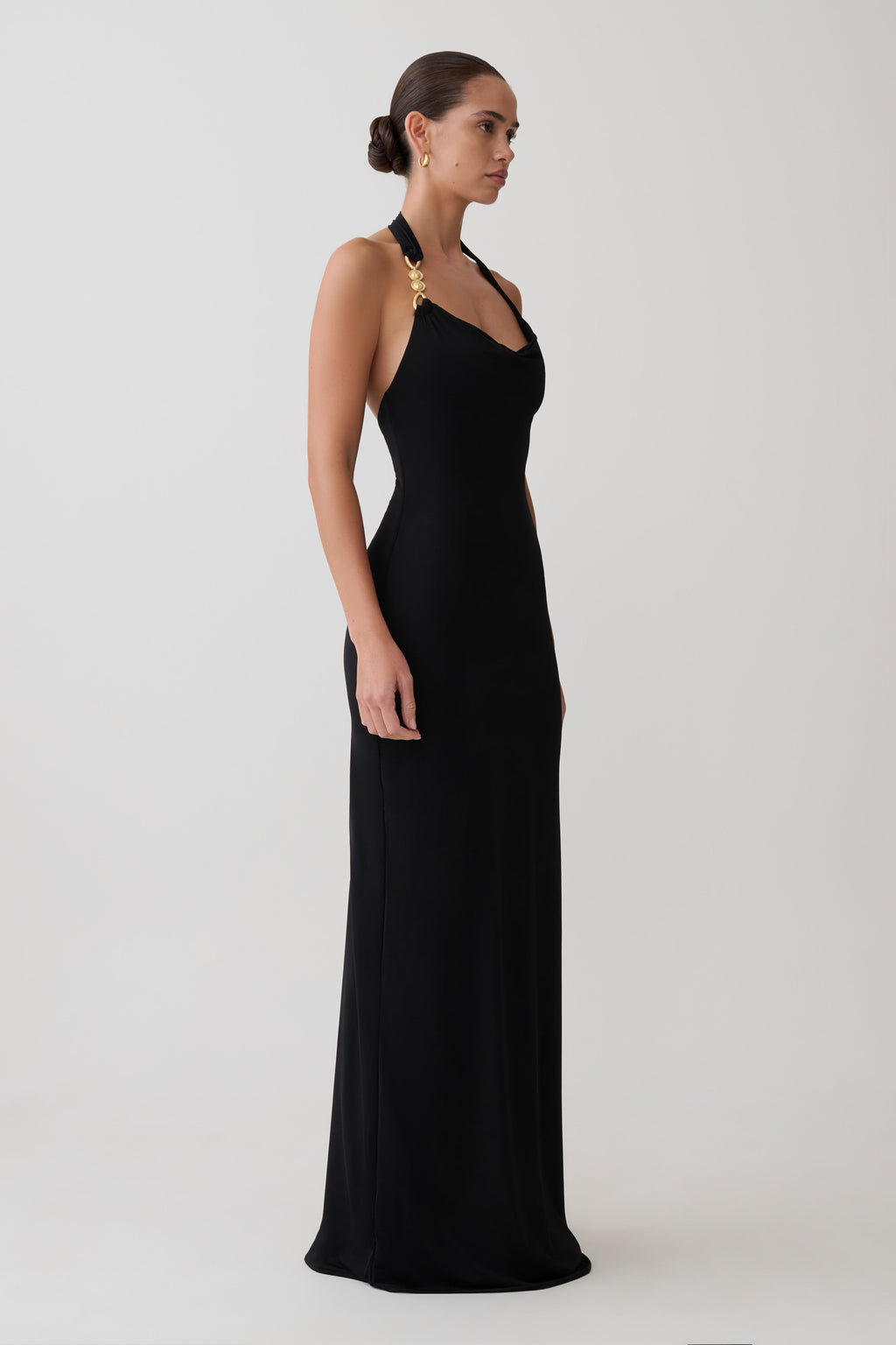 Slinky Halter Maxi Dress - Black