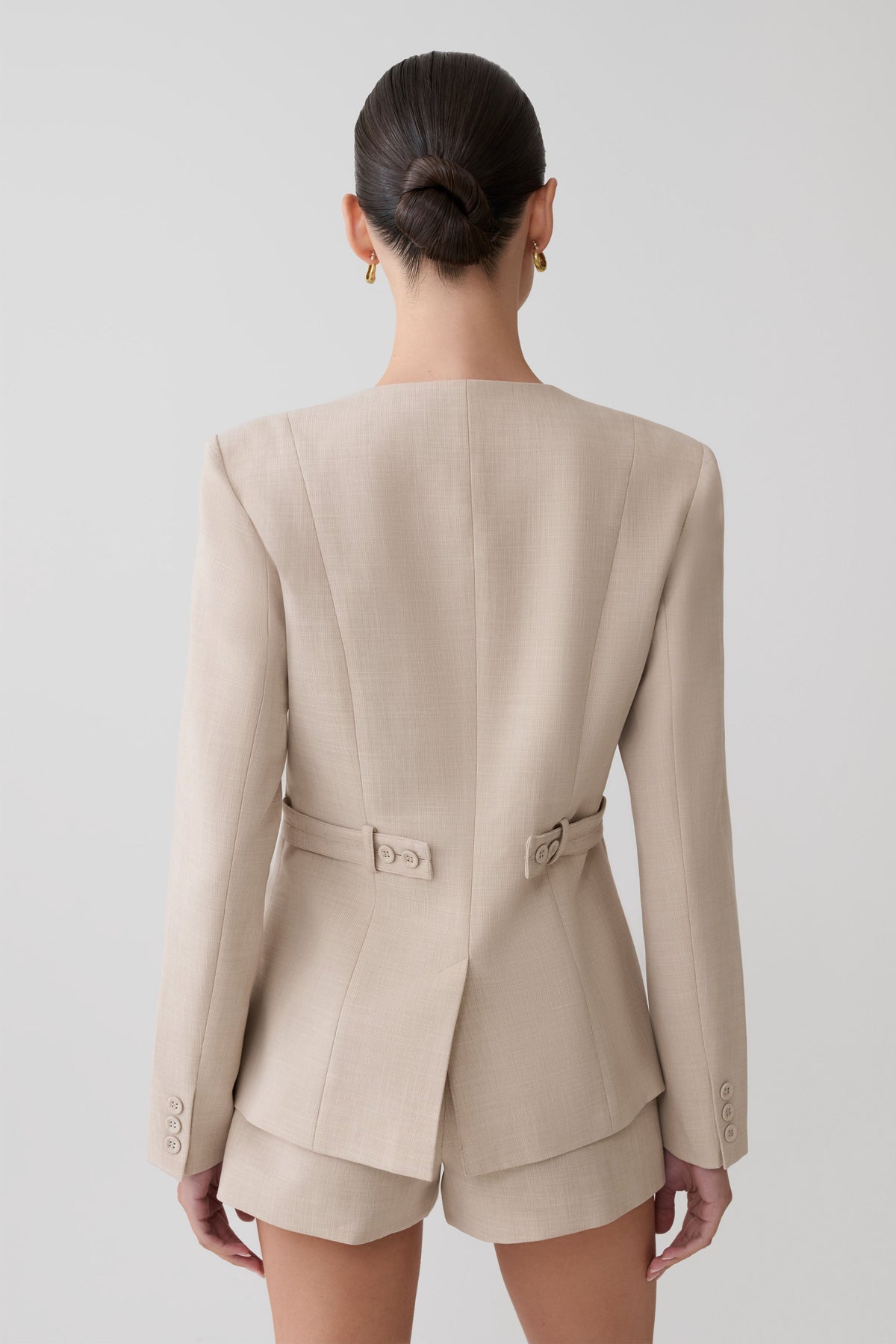 Collarless Suiting Blazer - Natural Marle