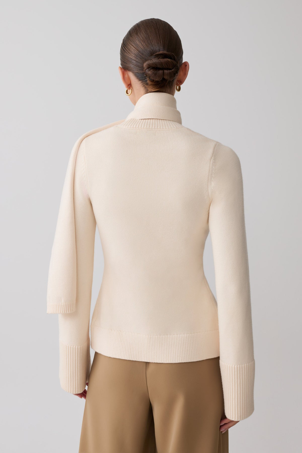 Knit Cardigan With Scarf - Ivory
