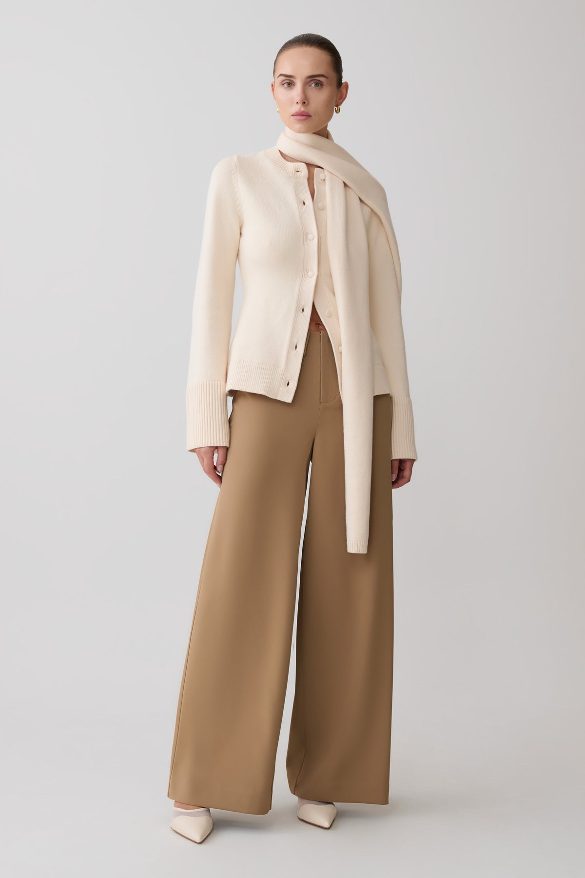 Knit Cardigan With Scarf - Ivory