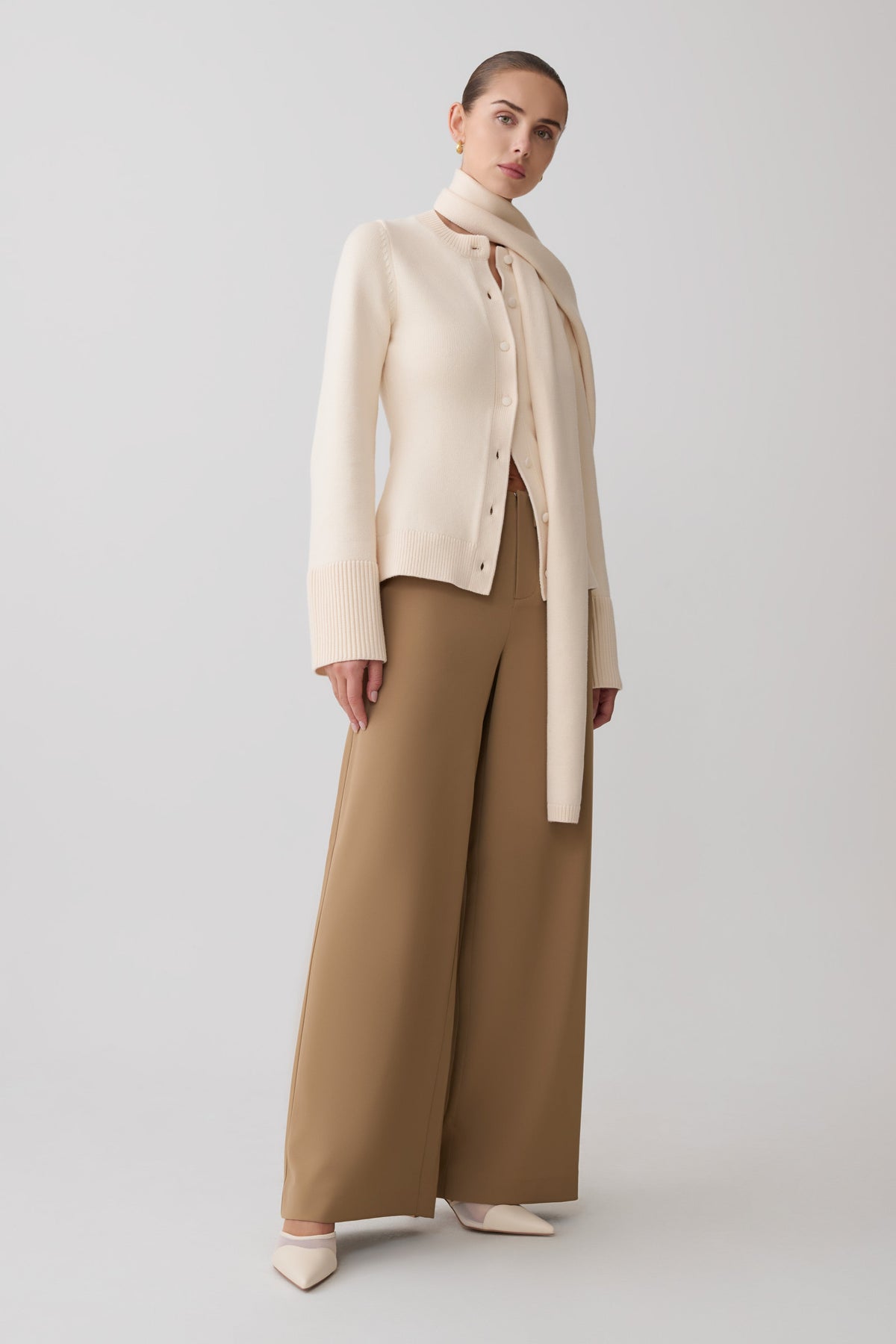 Knit Cardigan With Scarf - Ivory