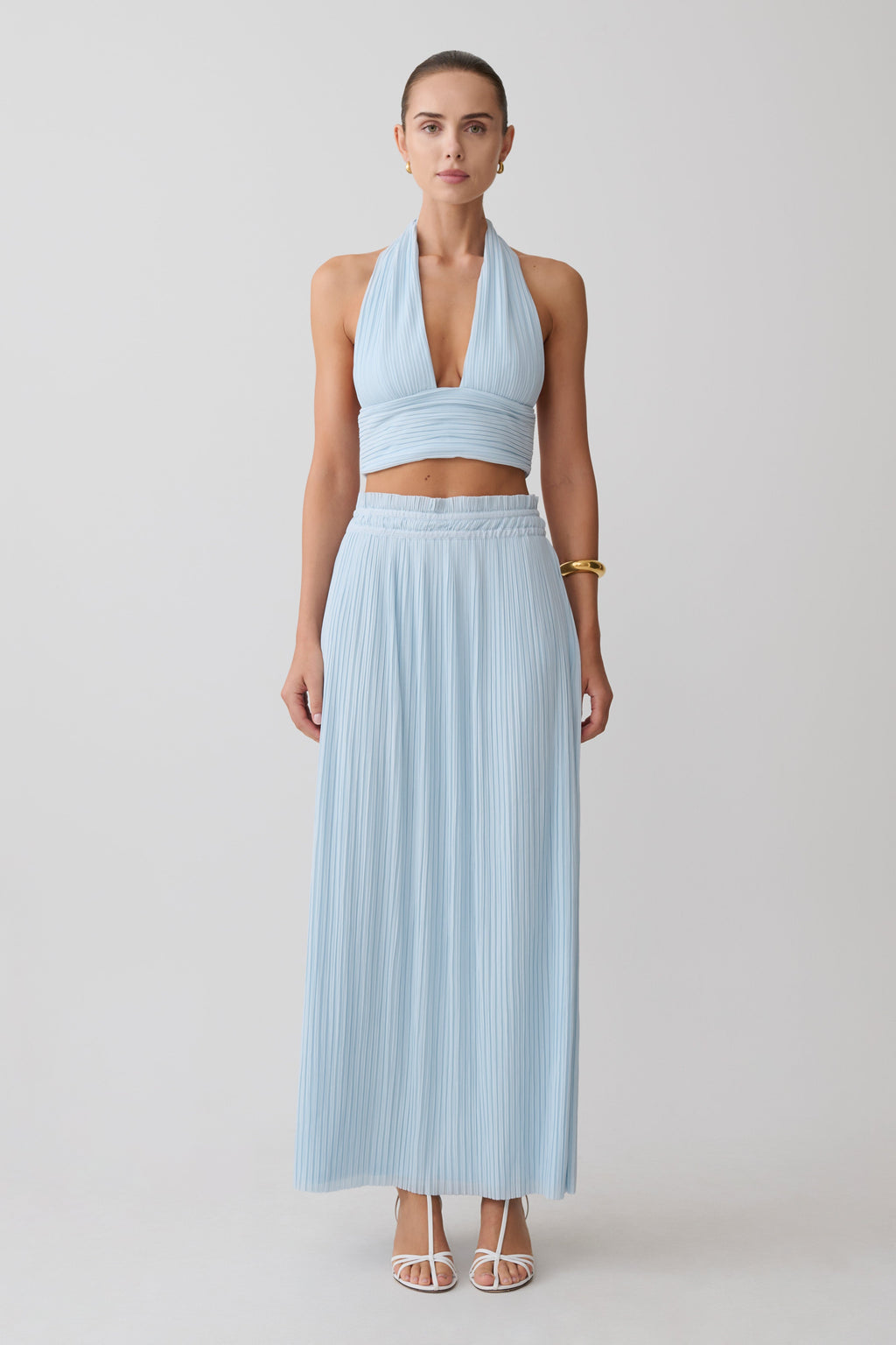 Gathered Plisse Maxi Skirt - Pale Blue