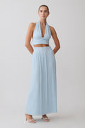 Gathered Plisse Maxi Skirt - Pale Blue