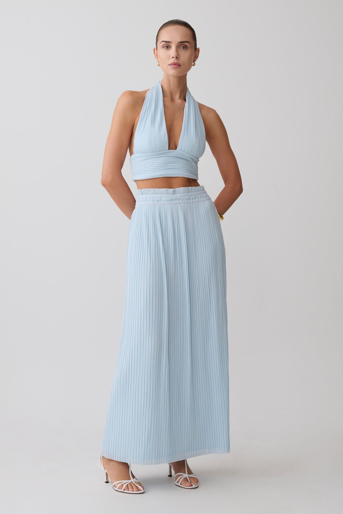 Gathered Plisse Maxi Skirt - Pale Blue